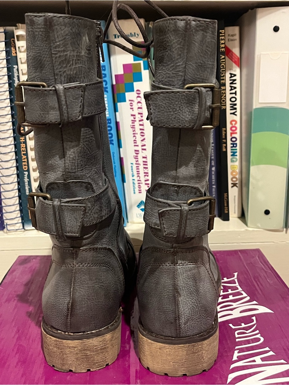Nature Breeze Women's Dark Gray Lace-Up Combat Boots - Picture 4 of 5